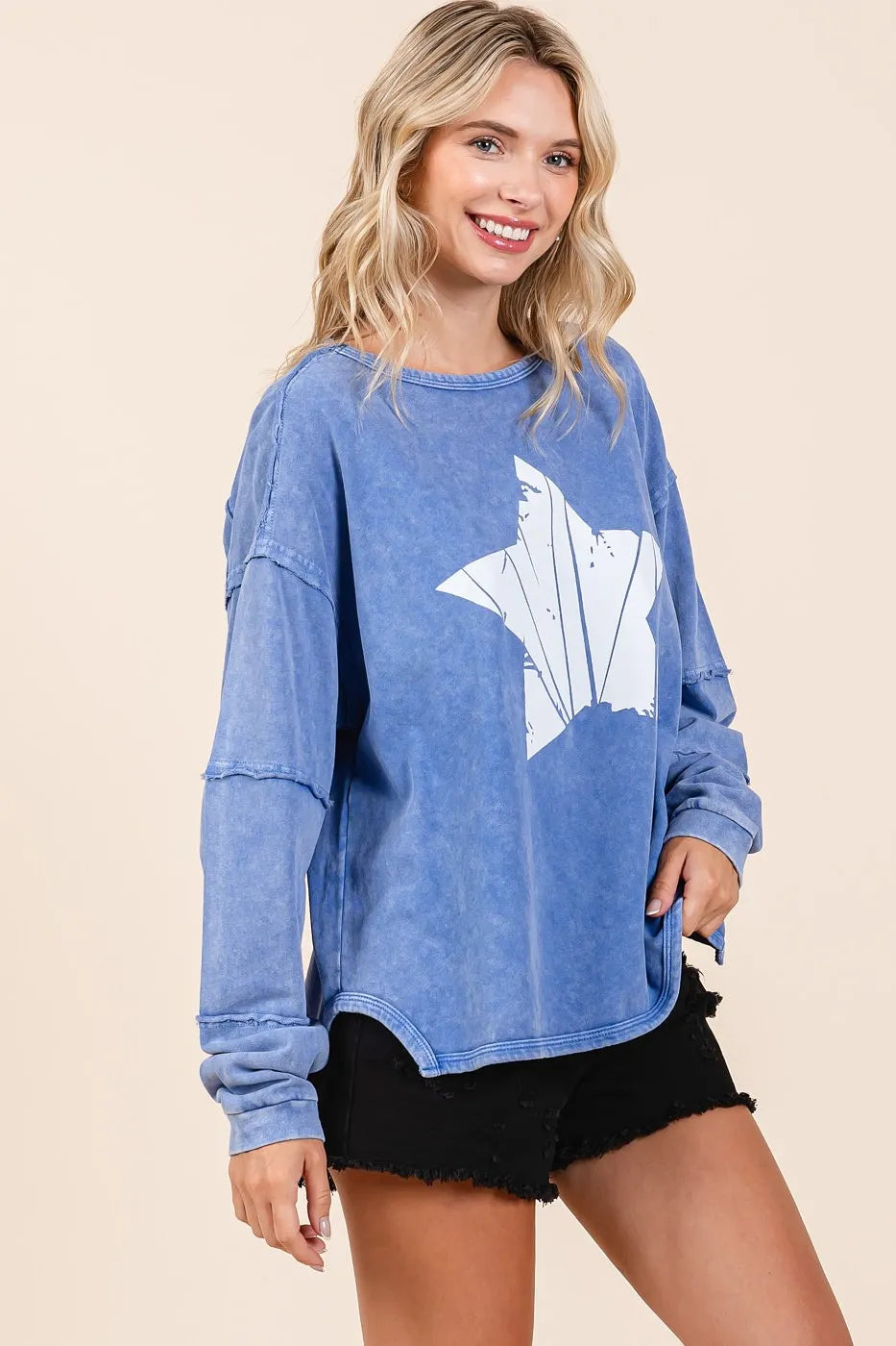Mittoshop Star Graphic Mineral Wash Long Sleeve Top - Love Salve